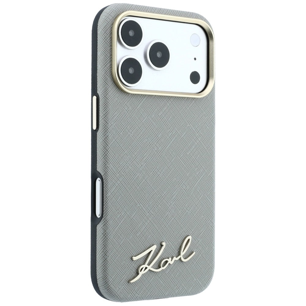 Ovitek MagSafe za Apple iPhone 18 Pro Max / 17 Pro Max, Karl Lagerfeld, Saffiano Small Script Metal Logo, Bež