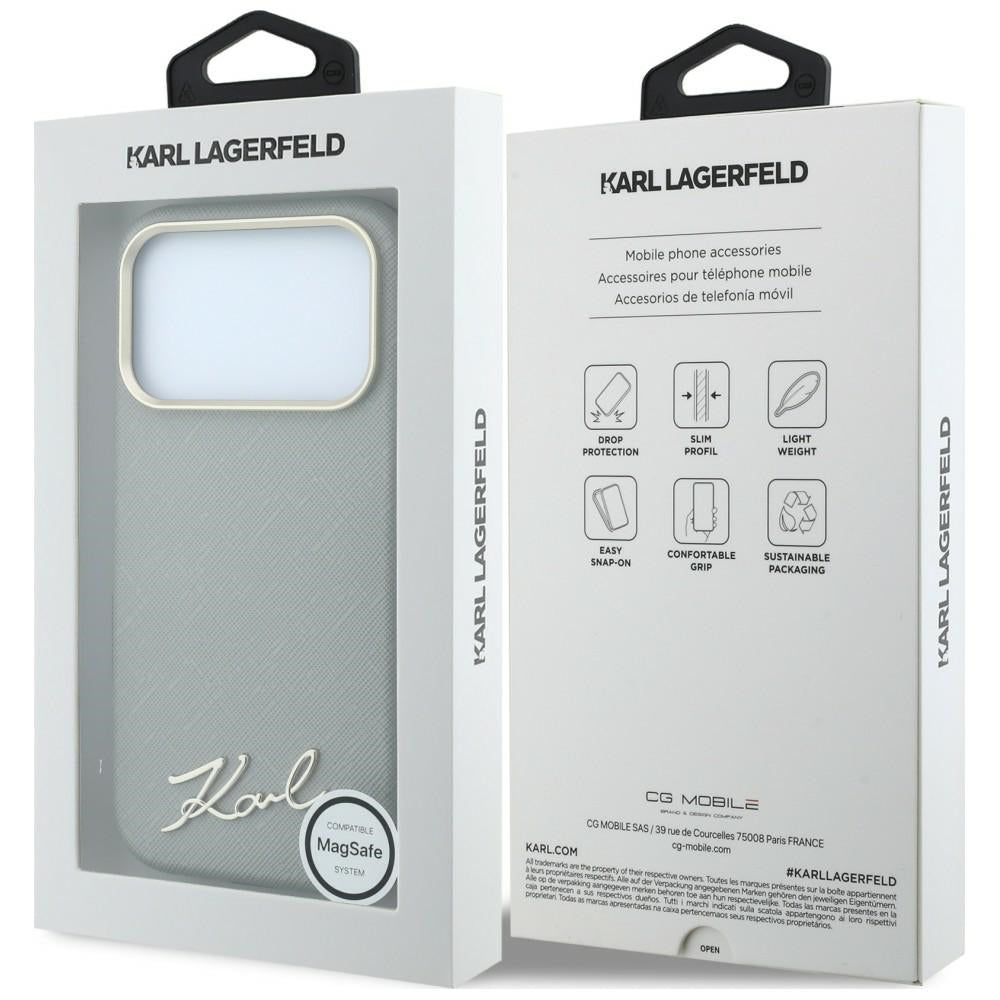 Ovitek MagSafe za Apple iPhone 18 Pro Max / 17 Pro Max, Karl Lagerfeld, Saffiano Small Script Metal Logo, Bež