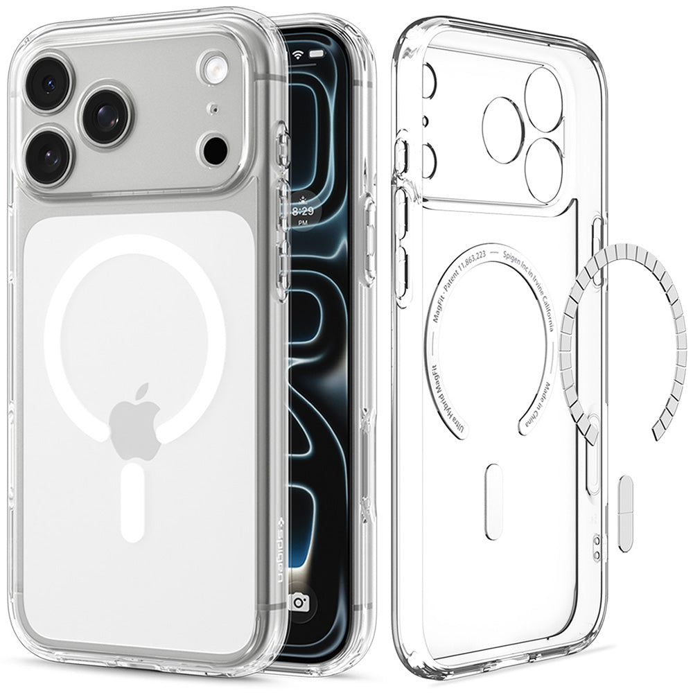 MagSafe ovitek za Apple iPhone 18 Pro Max / 17 Pro Max, Spigen, Ultra Hybrid, prozoren bel ACS12118