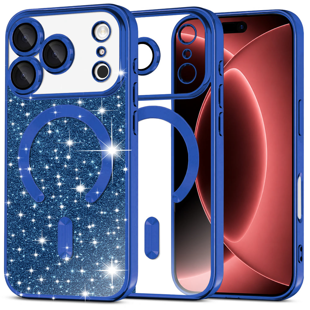 MagSafe ovitek za Apple iPhone 18 Pro Max / 17 Pro Max, Techsuit, Luxury Glitter, Temno modra