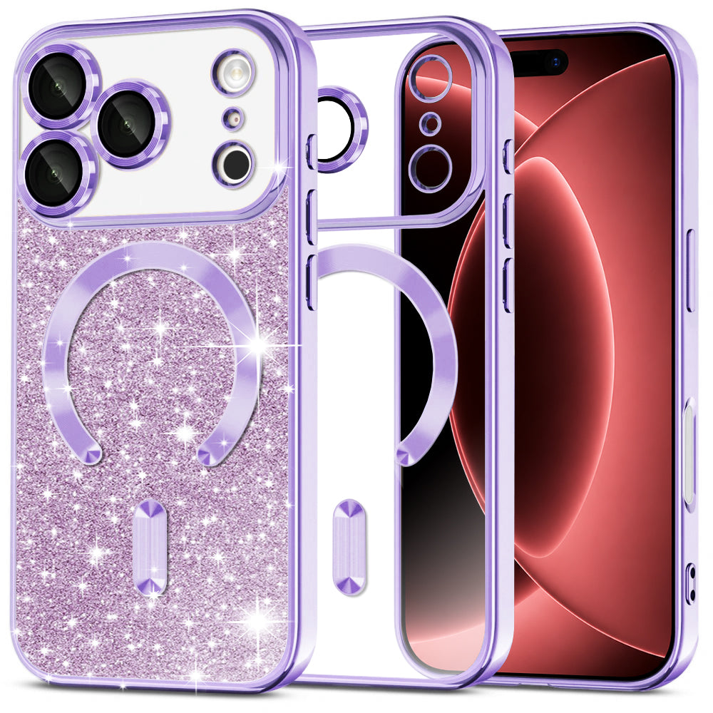 MagSafe ovitek za Apple iPhone 18 Pro Max / 17 Pro Max, Techsuit, Luxury Glitter, Svetlo vijolična
