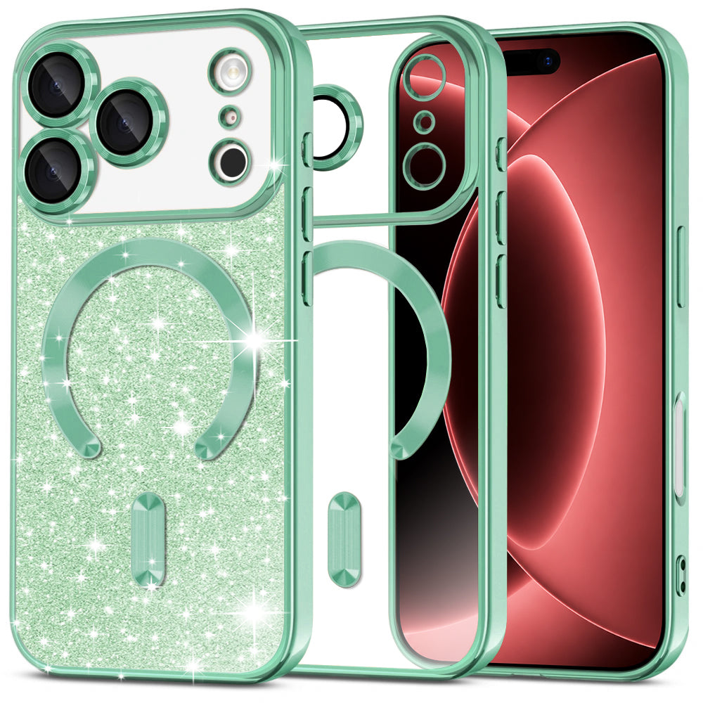 Ovitek MagSafe za Apple iPhone 18 Pro Max / 17 Pro Max, Techsuit, Luxury Glitter, Svetlo zelena