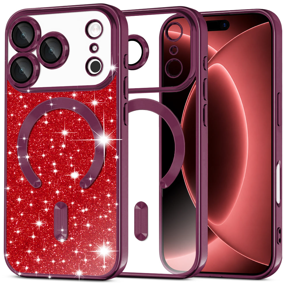 MagSafe ovitek za Apple iPhone 18 Pro Max / 17 Pro Max, Techsuit, Luxury Glitter, Temno bordo