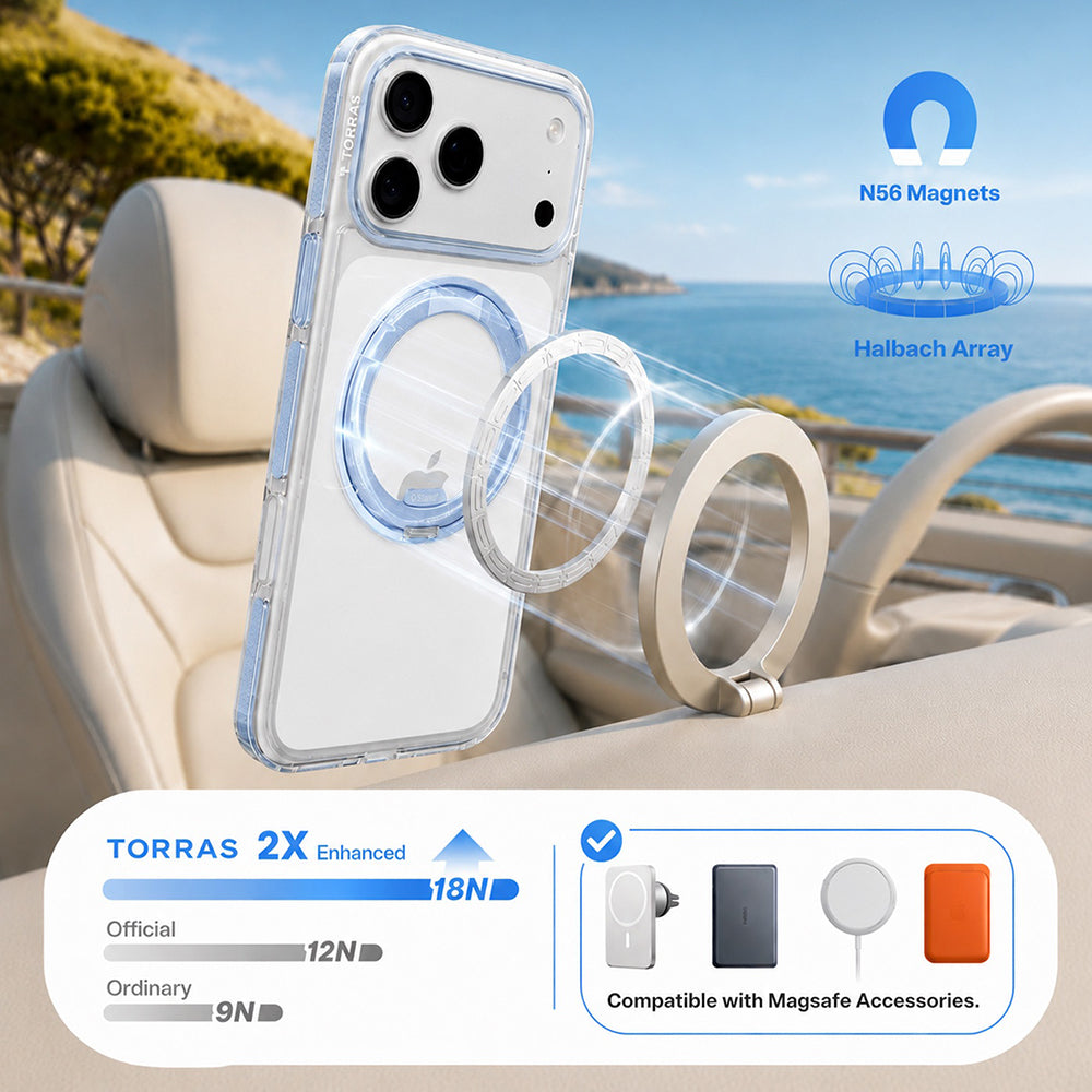 MagSafe ovitek za Apple iPhone 18 Pro Max / 17 Pro Max, Torras, Ostand O3 Light, modra