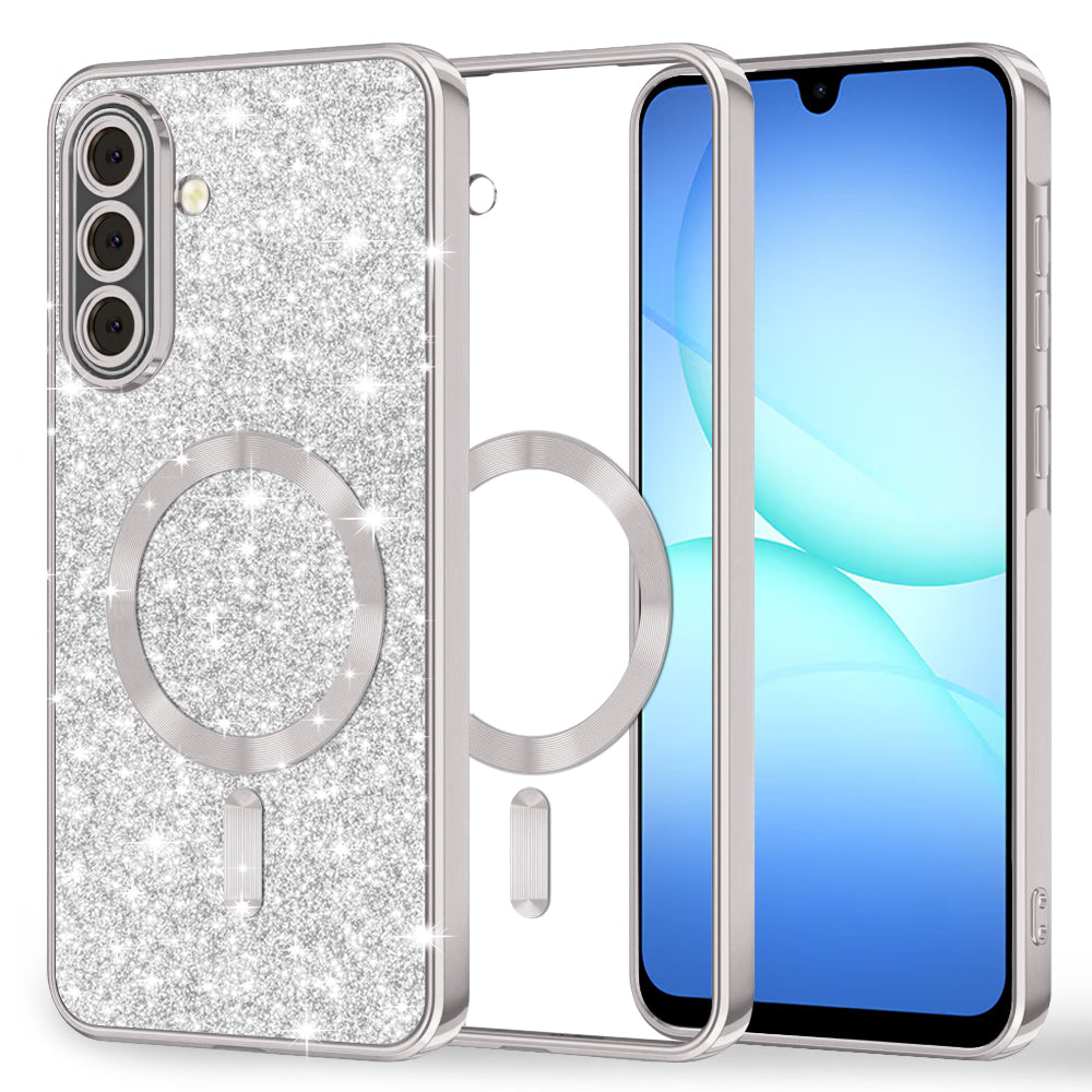 MagSafe ovitek za Samsung Galaxy A17 4G / A17 5G, Techsuit, Luxury Glitter, srebrn