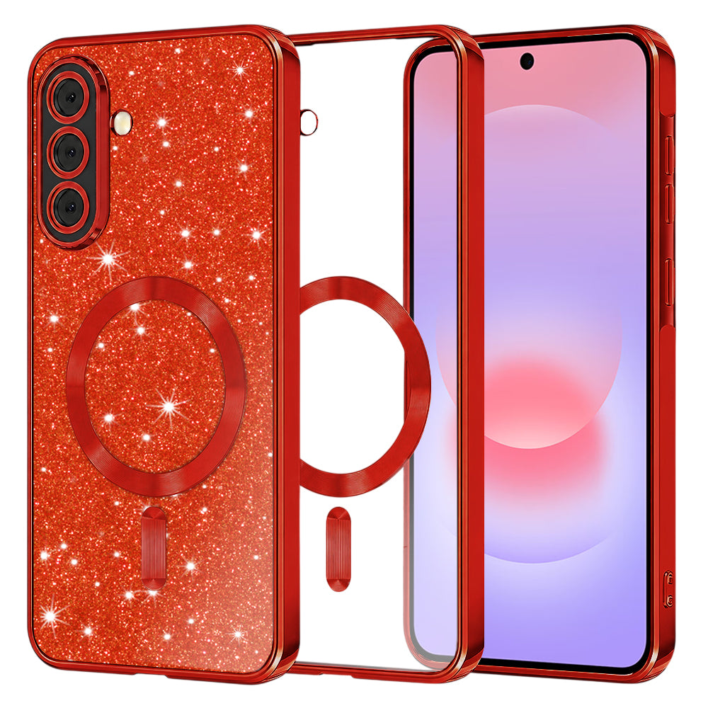 MagSafe ovitek za Samsung Galaxy A37 5G, Techsuit, Luxury Glitter, rdeč