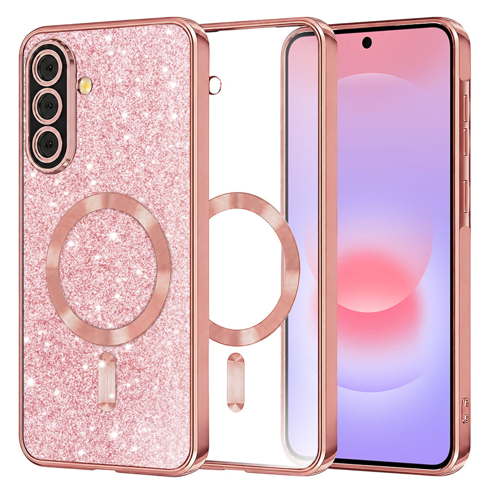 Ovitek MagSafe za Samsung Galaxy A37 5G, Techsuit, Luxury Glitter, rožnato zlata
