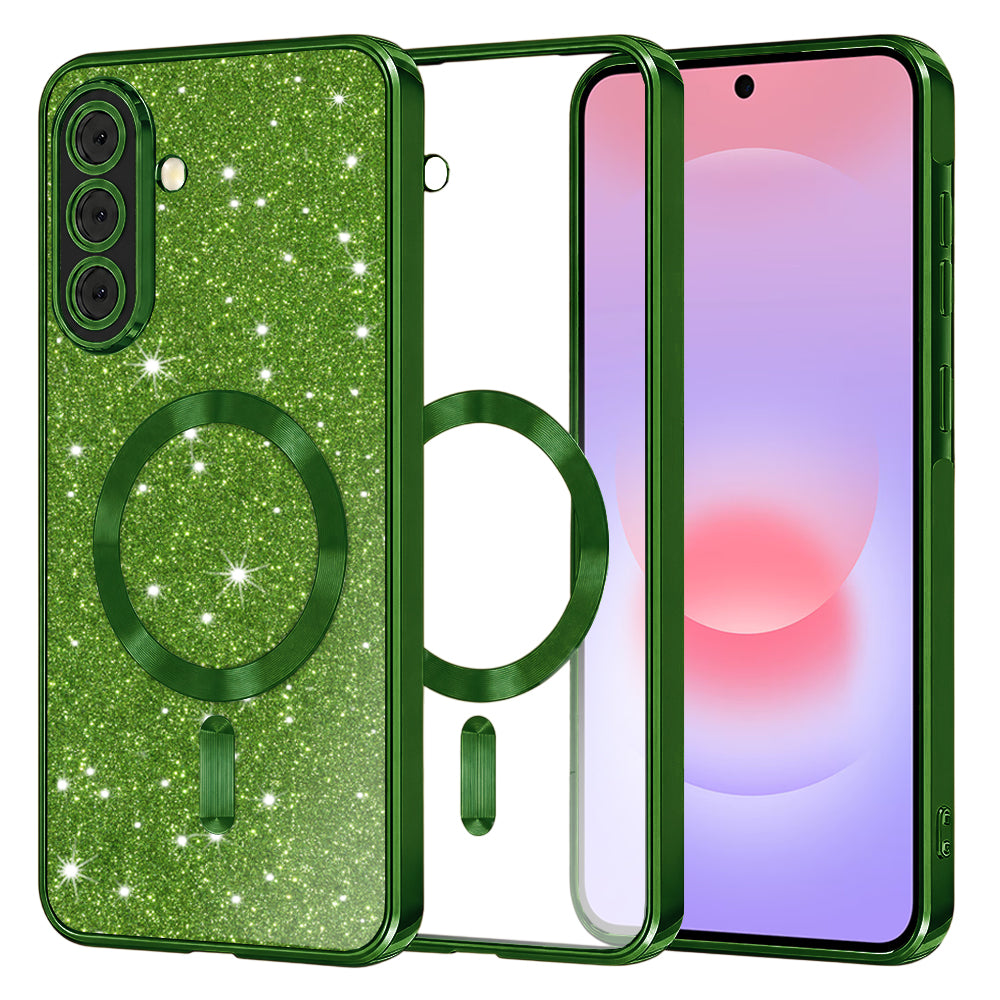 MagSafe ovitek za Samsung Galaxy A37 5G, Techsuit, Luxury Glitter, Temno zelena