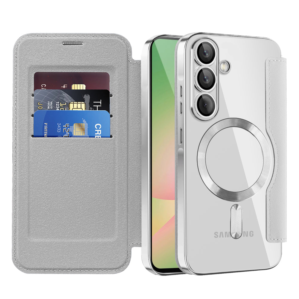 Ovitek MagSafe za Samsung Galaxy A57 5G, Techsuit, SmartMag Book, Siv
