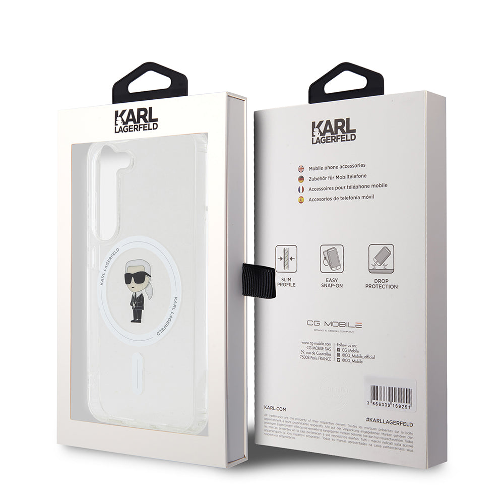 Ovitek MagSafe za Samsung Galaxy S23 S911, Karl Lagerfeld, IML Ikonik Karl, Prozoren