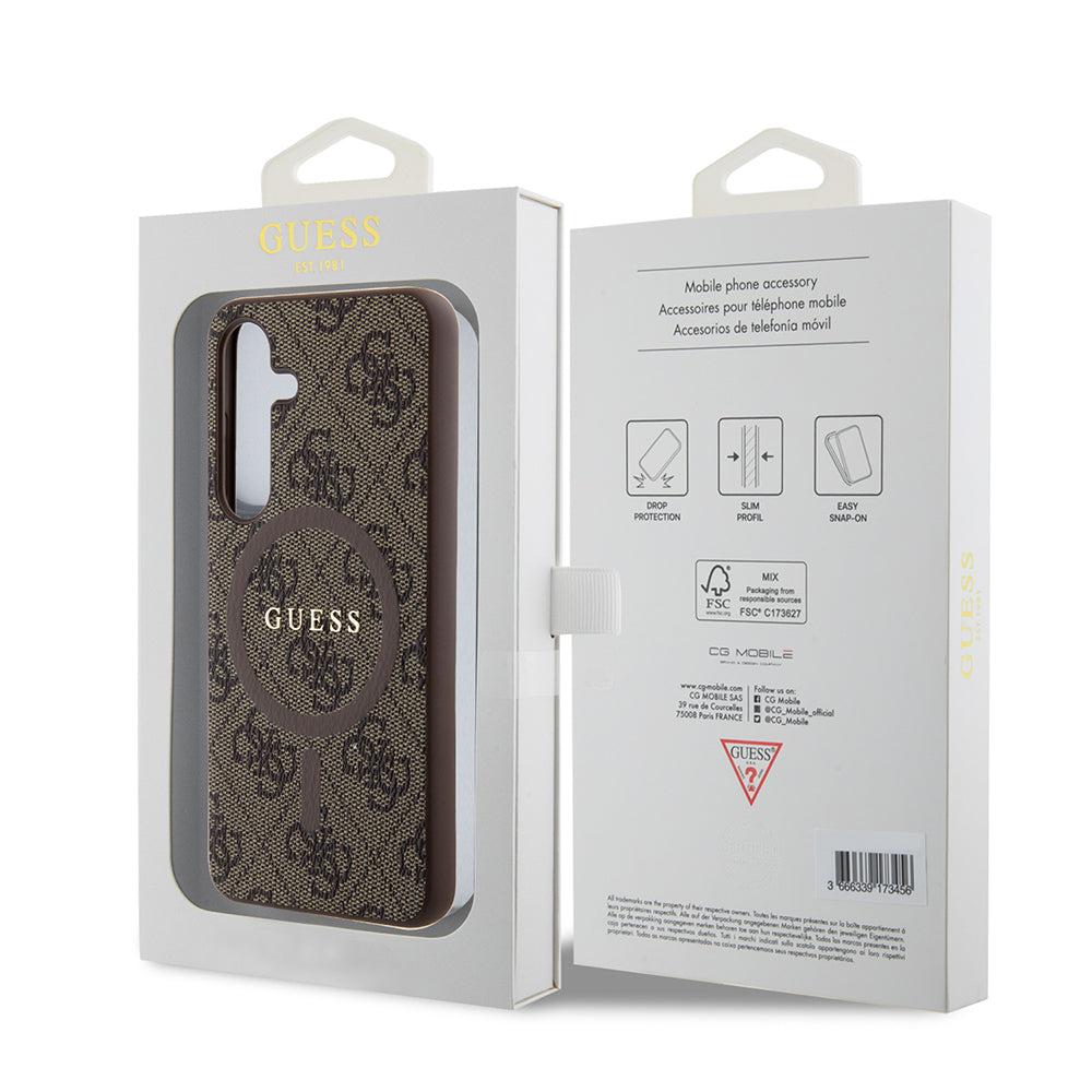 Ovitek MagSafe za Samsung Galaxy S24 S921, Guess, 4G Collection, Rjava