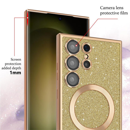 Ovitek MagSafe za Samsung Galaxy S24 Ultra S928, Techsuit, Luxury Glitter, Temno zelen