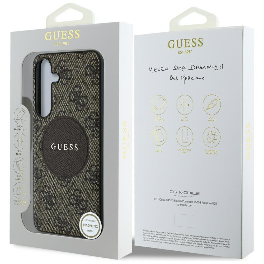 Ovitek MagSafe za Samsung Galaxy S25 S931, Guess, 4G Circle Classic Logo, rjava