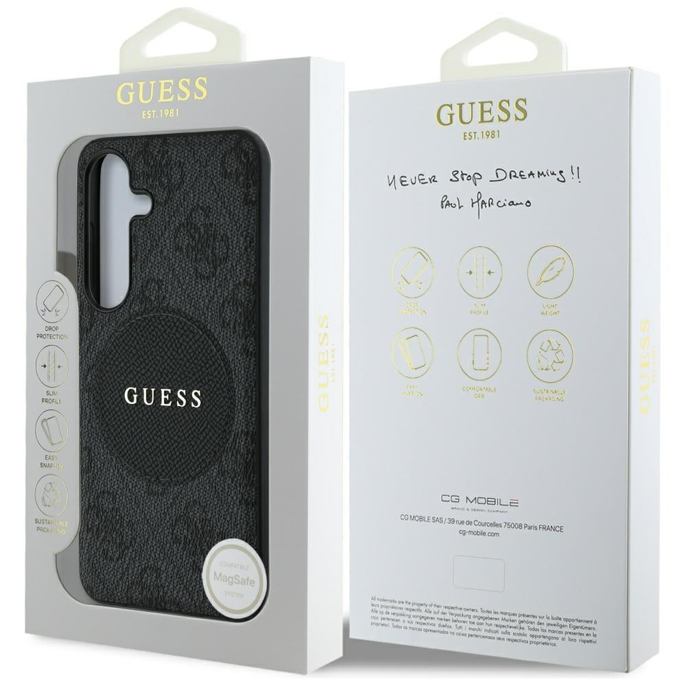 Ovitek MagSafe za Samsung Galaxy S25 S931, Guess, 4G Circle Classic Logo, črn