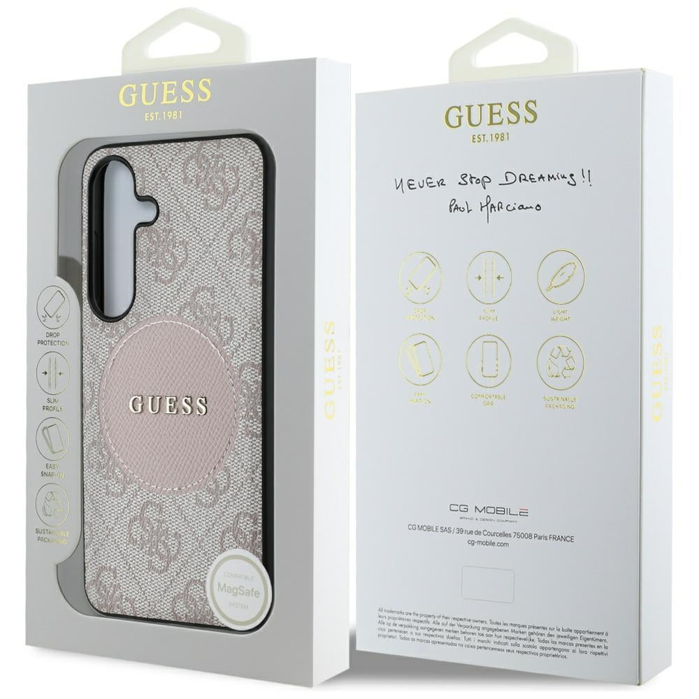 Ovitek MagSafe za Samsung Galaxy S25 S931, Guess, 4G Circle Classic Logo, Roza
