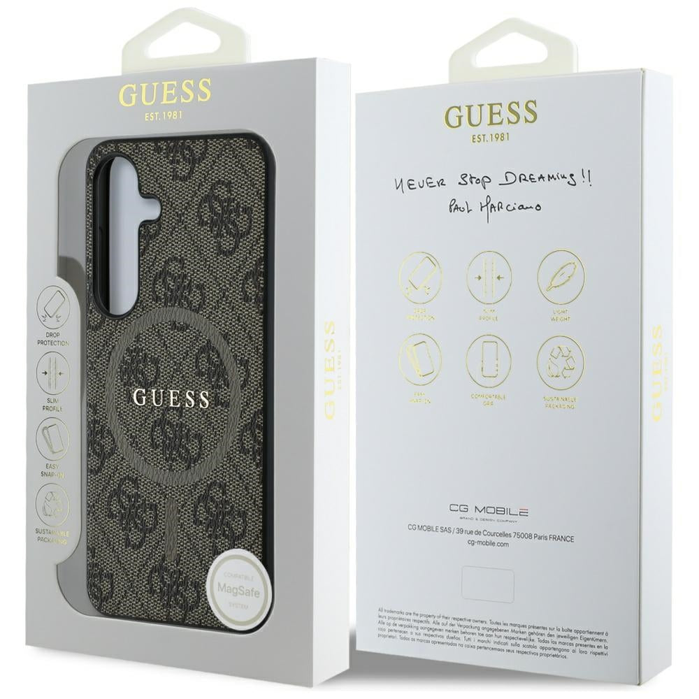 Ovitek MagSafe za Samsung Galaxy S25 S931, Guess, 4G Ring Classic Logo, rjava