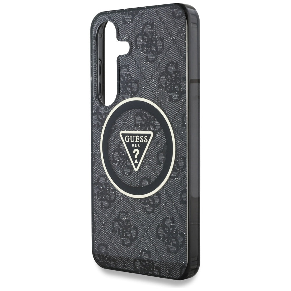 Ovitek MagSafe za Samsung Galaxy S25 S931, Guess, IML Glitter 4G Circle Triangle, črn