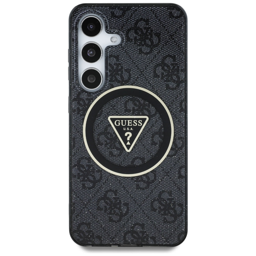 Ovitek MagSafe za Samsung Galaxy S25 S931, Guess, IML Glitter 4G Circle Triangle, črn
