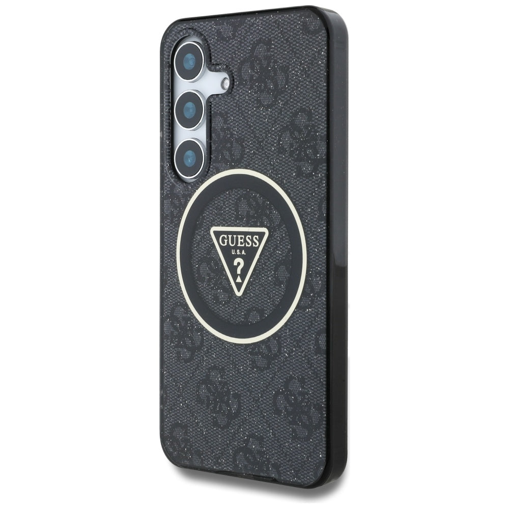 Ovitek MagSafe za Samsung Galaxy S25 S931, Guess, IML Glitter 4G Circle Triangle, črn