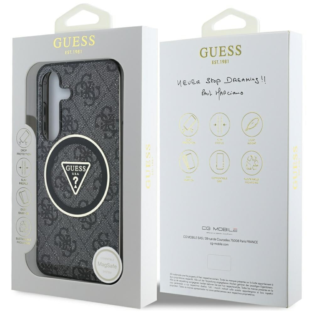 Ovitek MagSafe za Samsung Galaxy S25 S931, Guess, IML Glitter 4G Circle Triangle, črn