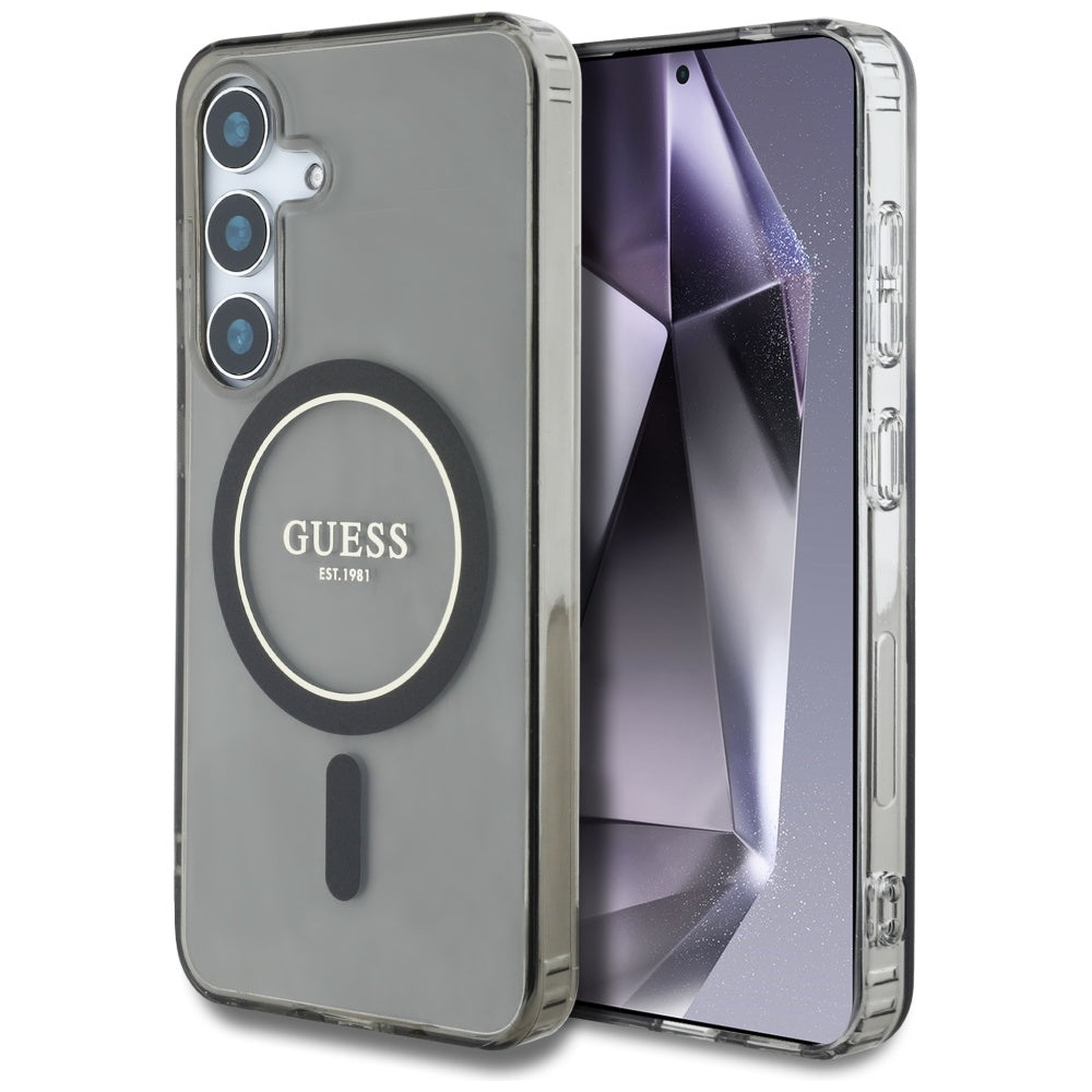 Ovitek MagSafe za Samsung Galaxy S25 S931, Guess, IML Glitter Circle, črn
