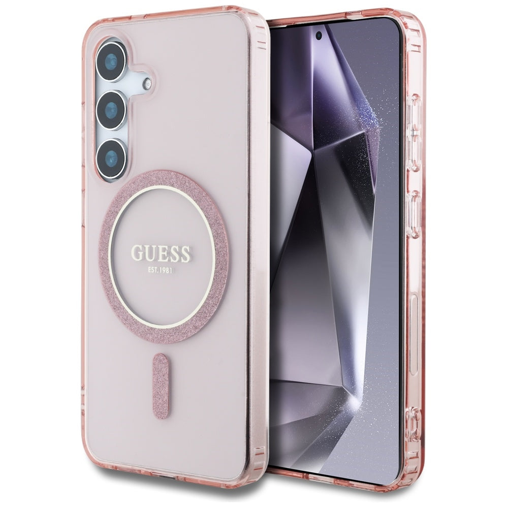 Ovitek MagSafe za Samsung Galaxy S25 S931, Guess, IML Glitter Circle, Roza