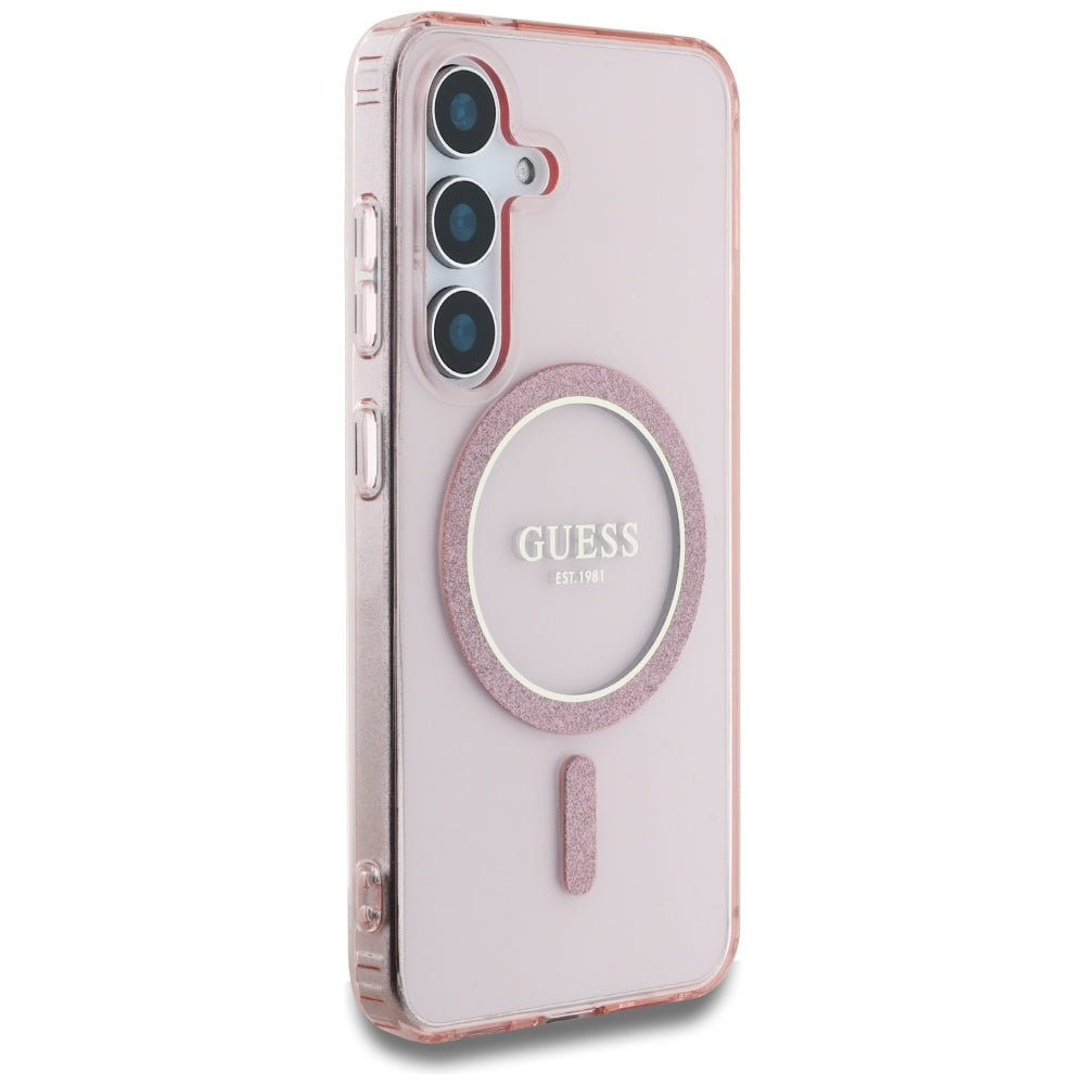 Ovitek MagSafe za Samsung Galaxy S25 S931, Guess, IML Glitter Circle, Roza