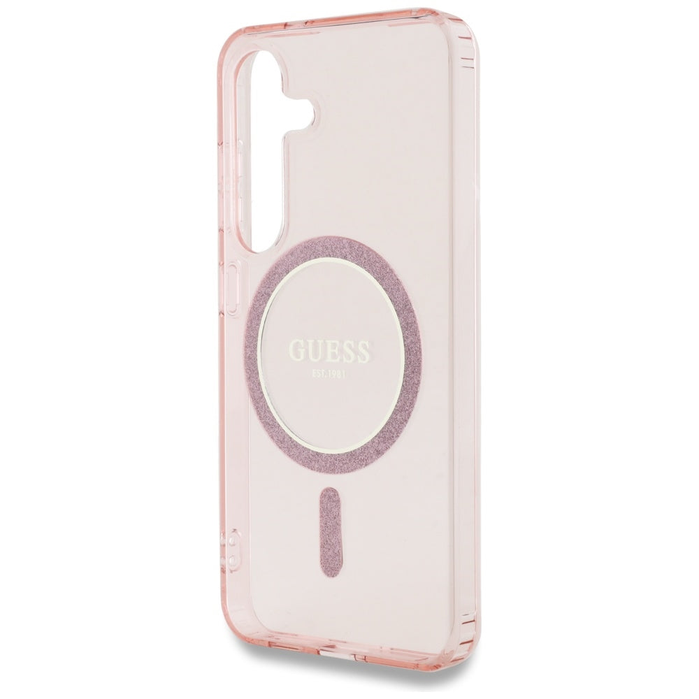 Ovitek MagSafe za Samsung Galaxy S25 S931, Guess, IML Glitter Circle, Roza
