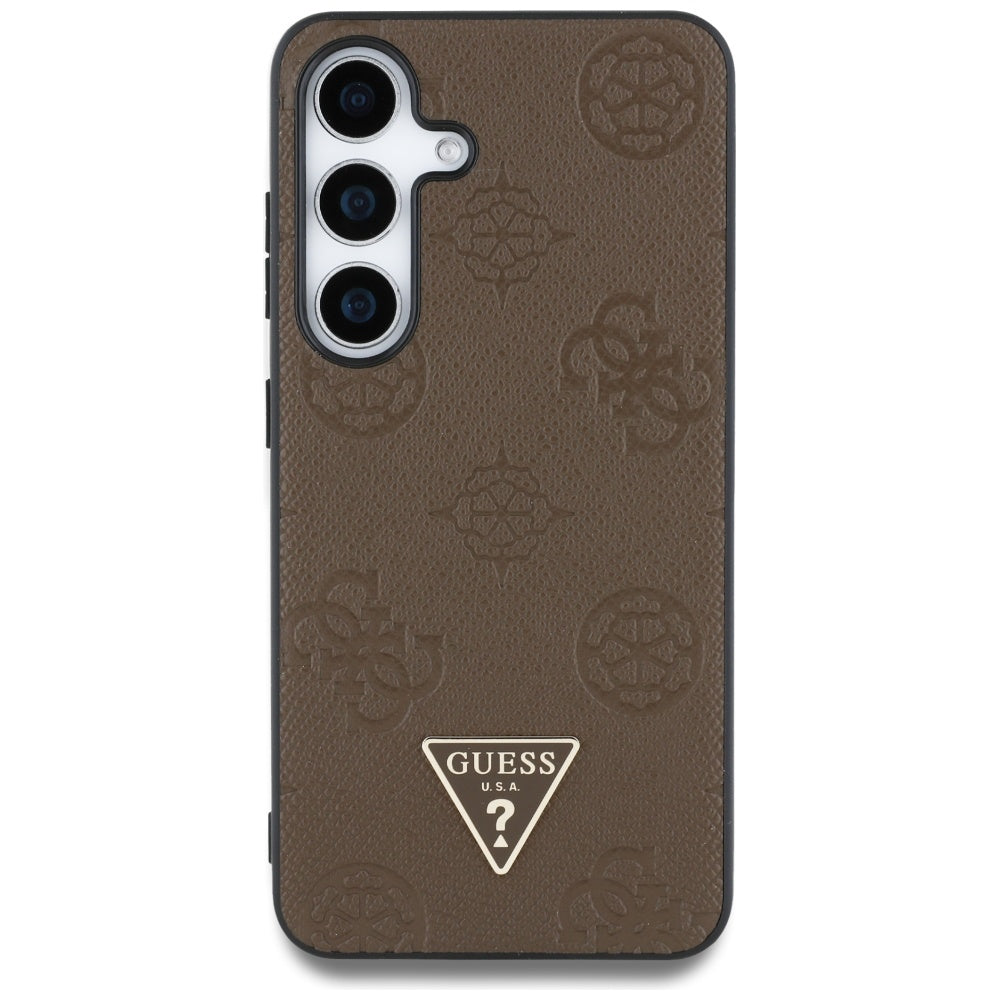 MagSafe ovitek za Samsung Galaxy S25 S931, Guess, Peony Grained Hot Stamp Triangle, rjava
