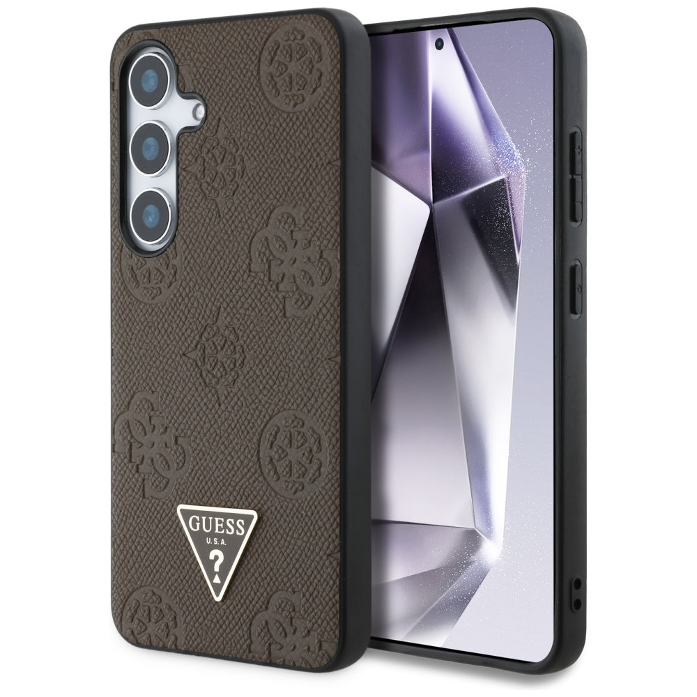 MagSafe ovitek za Samsung Galaxy S25 S931, Guess, Peony Grained Hot Stamp Triangle, rjava