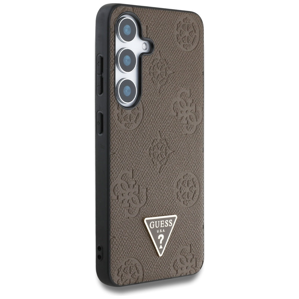 MagSafe ovitek za Samsung Galaxy S25 S931, Guess, Peony Grained Hot Stamp Triangle, rjava