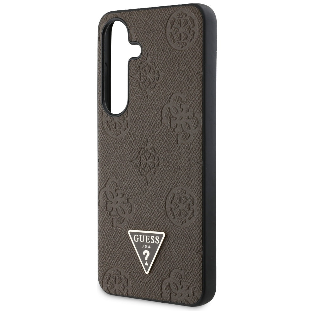 MagSafe ovitek za Samsung Galaxy S25 S931, Guess, Peony Grained Hot Stamp Triangle, rjava
