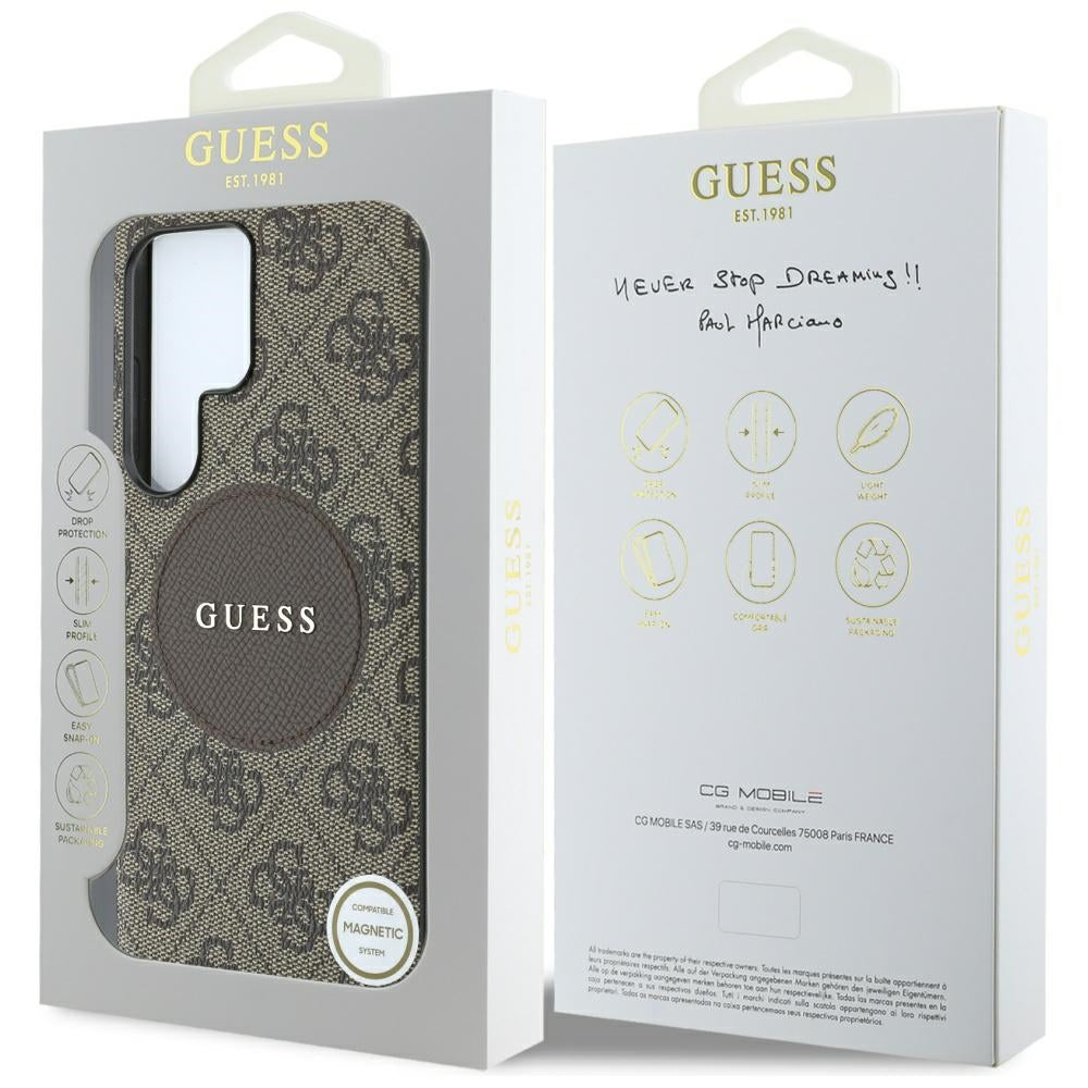 Ovitek MagSafe za Samsung Galaxy S25 Ultra S938, Guess, 4G Circle Classic Logo, rjava