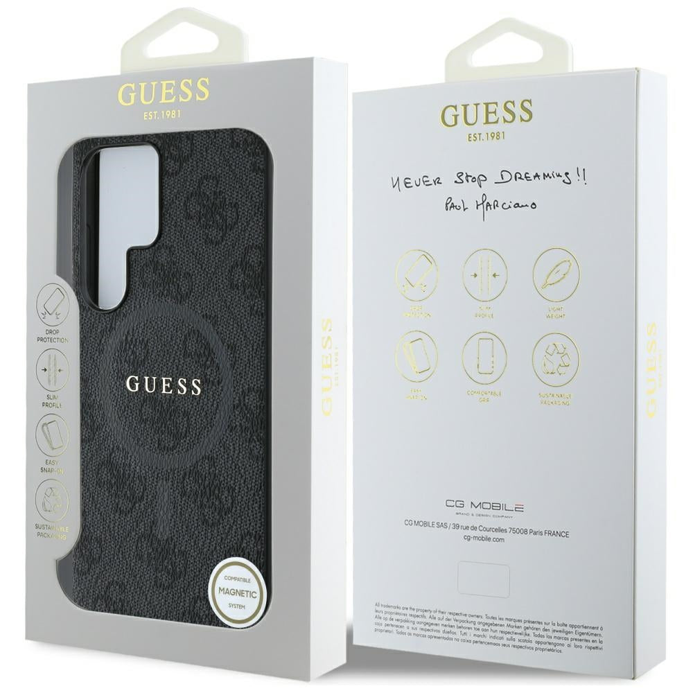 Ovitek MagSafe za Samsung Galaxy S25 Ultra S938, Guess, 4G Ring Classic Logo, črn