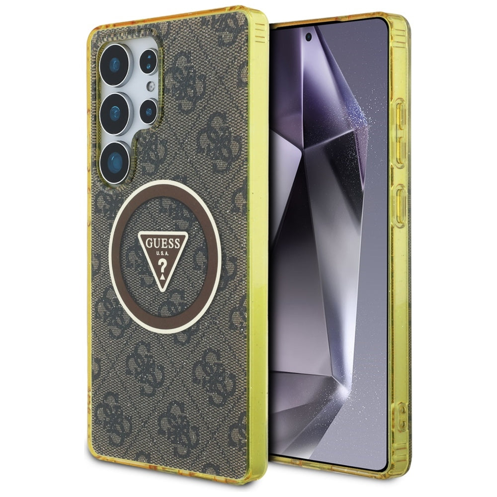 Ovitek MagSafe za Samsung Galaxy S25 Ultra S938, Guess, IML Glitter 4G Circle Triangle, rjava