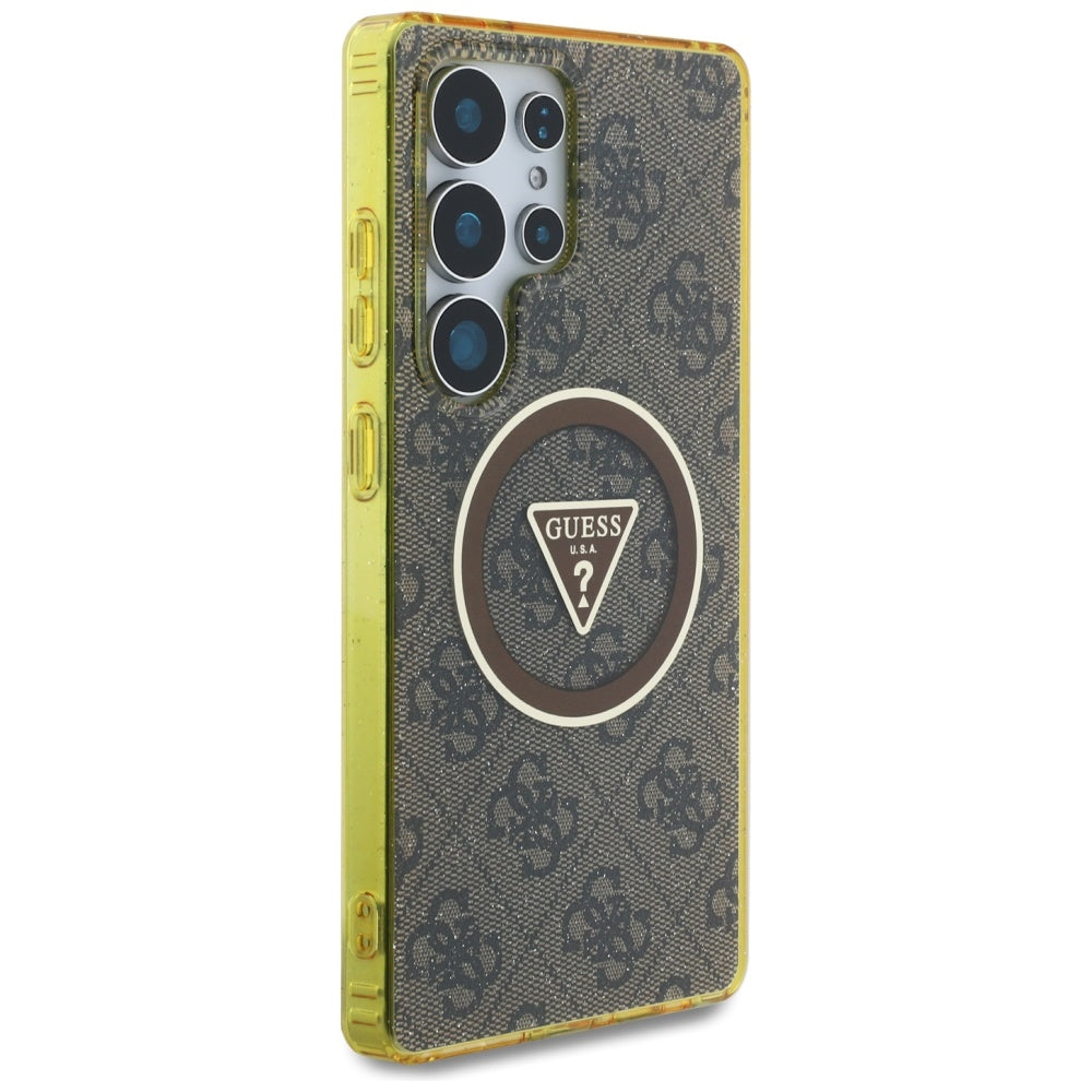 Ovitek MagSafe za Samsung Galaxy S25 Ultra S938, Guess, IML Glitter 4G Circle Triangle, rjava