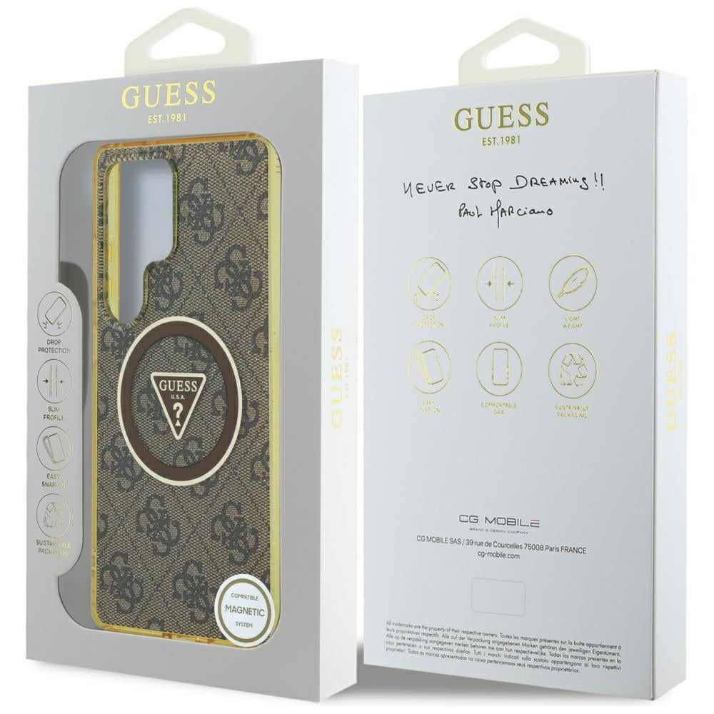 Ovitek MagSafe za Samsung Galaxy S25 Ultra S938, Guess, IML Glitter 4G Circle Triangle, rjava