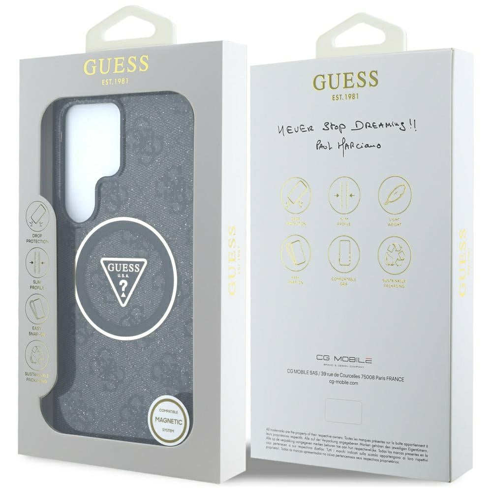 Ovitek MagSafe za Samsung Galaxy S25 Ultra S938, Guess, IML Glitter 4G Circle Triangle, Črn