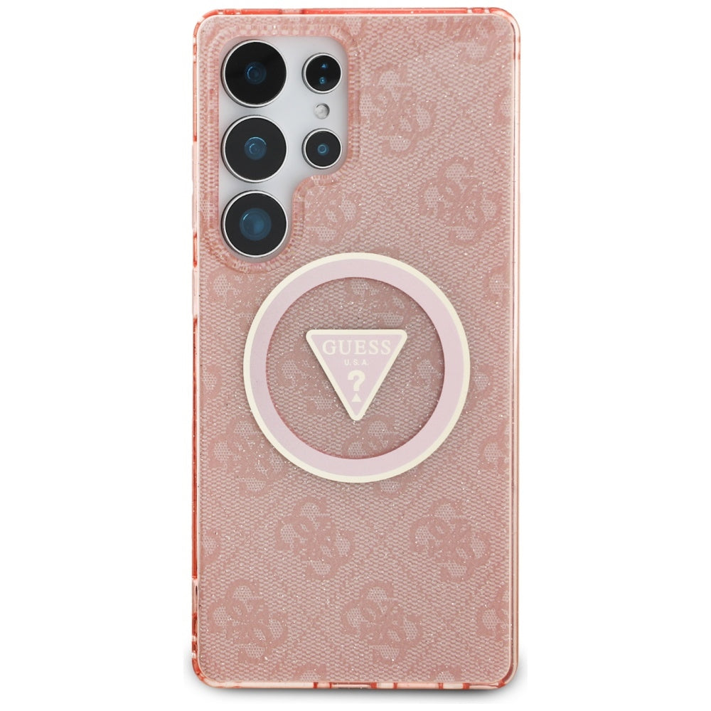 MagSafe ovitek za Samsung Galaxy S25 Ultra S938, Guess, IML Glitter 4G Circle Triangle, Roza