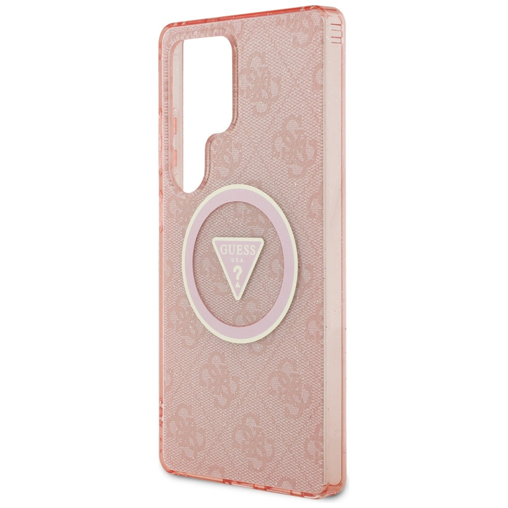 MagSafe ovitek za Samsung Galaxy S25 Ultra S938, Guess, IML Glitter 4G Circle Triangle, Roza
