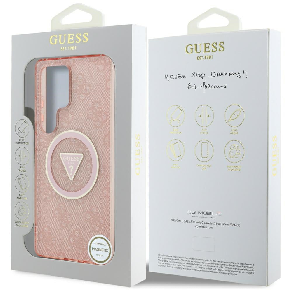 MagSafe ovitek za Samsung Galaxy S25 Ultra S938, Guess, IML Glitter 4G Circle Triangle, Roza