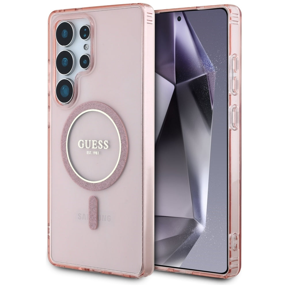 Ovitek MagSafe za Samsung Galaxy S25 Ultra S938, Guess, IML Glitter Circle, Roza