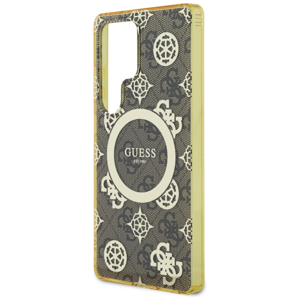 MagSafe Case for Samsung Galaxy S25 Ultra S938, Guess, IML Peony On 4G Background, Brown