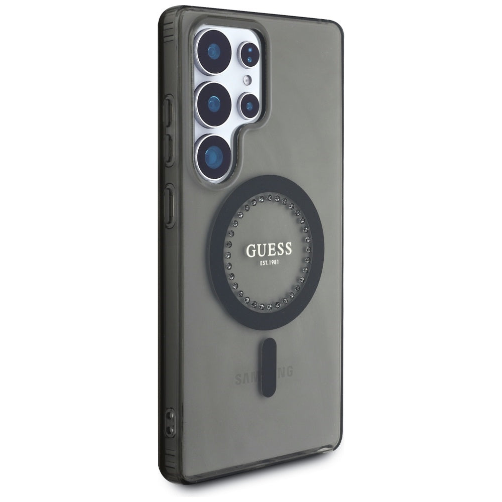 Ovitek MagSafe za Samsung Galaxy S25 Ultra S938, Guess, IML Rhinestone, Črn