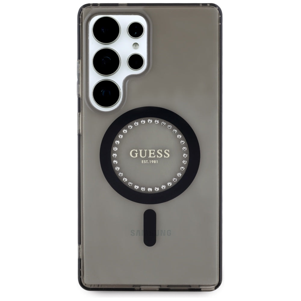 Ovitek MagSafe za Samsung Galaxy S25 Ultra S938, Guess, IML Rhinestone, Črn