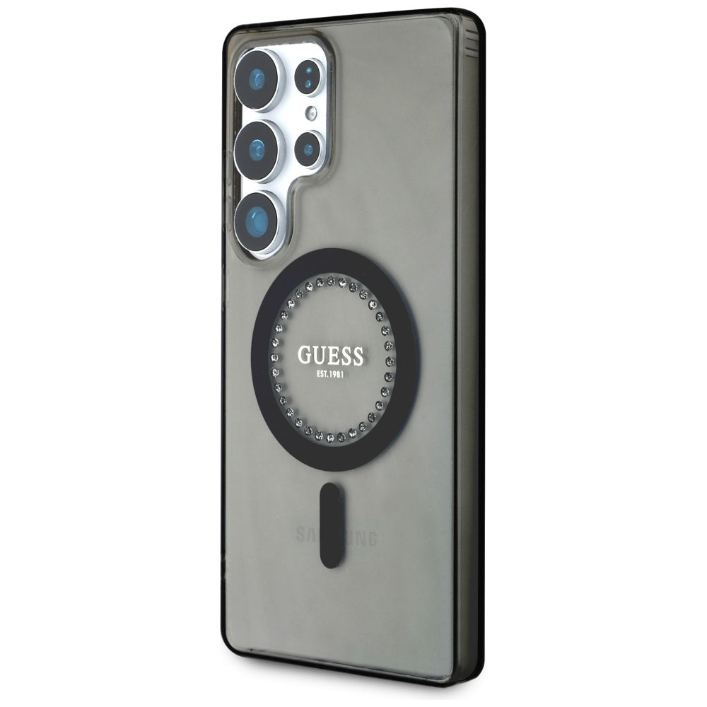 Ovitek MagSafe za Samsung Galaxy S25 Ultra S938, Guess, IML Rhinestone, Črn