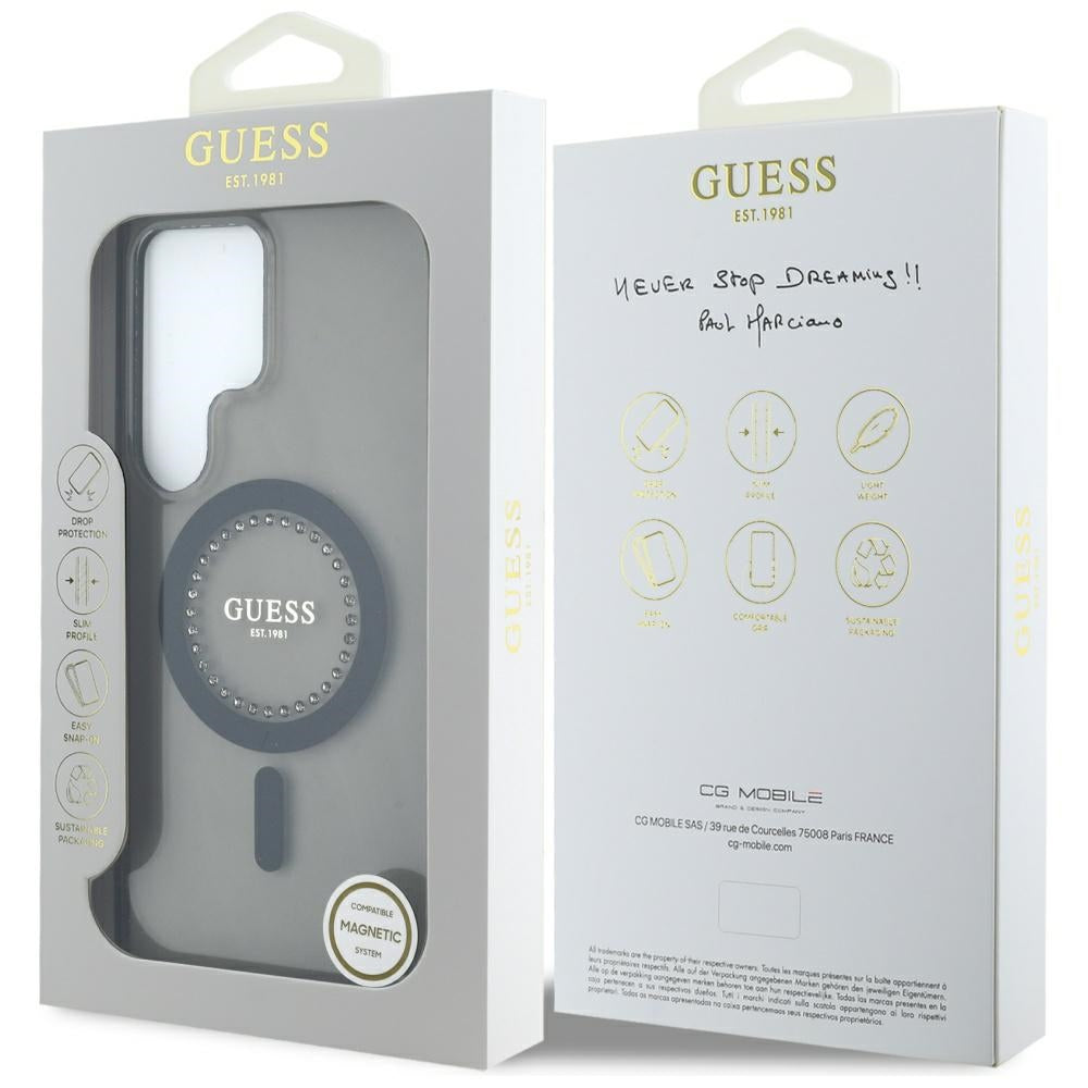 Ovitek MagSafe za Samsung Galaxy S25 Ultra S938, Guess, IML Rhinestone, Črn