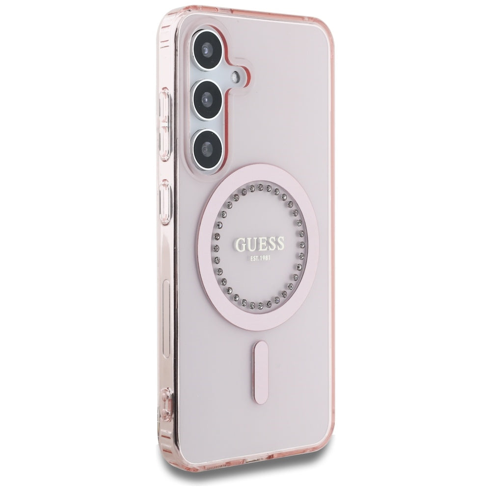 Ovitek MagSafe za Samsung Galaxy S25 S931, Guess, IML Rhinestone, Roza