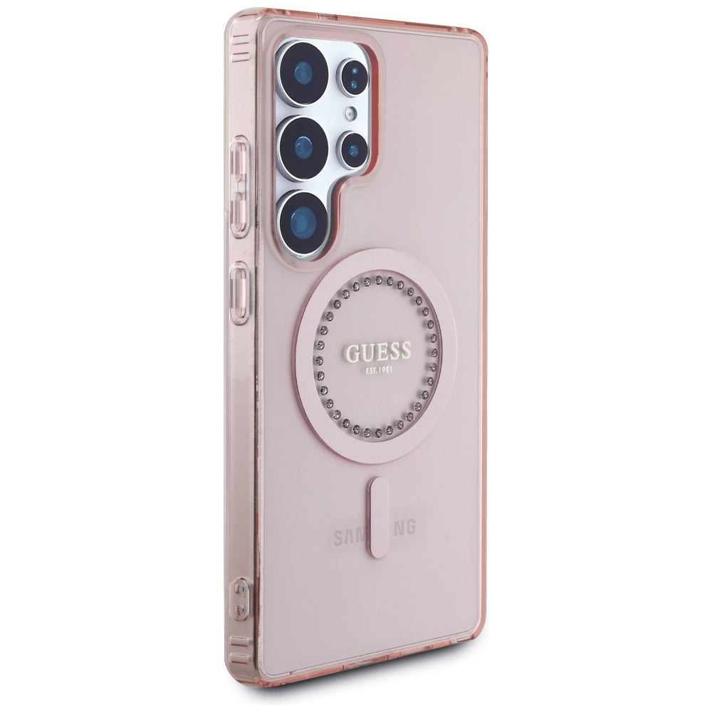 Ovitek MagSafe za Samsung Galaxy S25 Ultra S938, Guess, IML Rhinestone, Roza