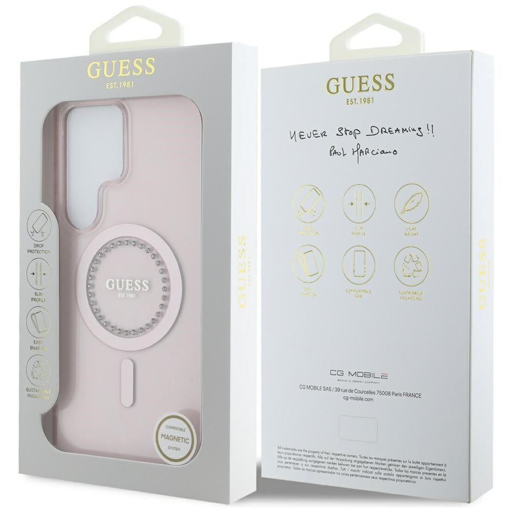 Ovitek MagSafe za Samsung Galaxy S25 Ultra S938, Guess, IML Rhinestone, Roza
